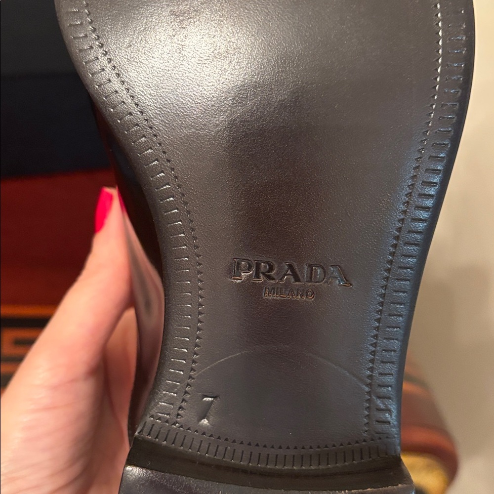 PRADA Spazzolato Fume’ Plain Toe Black Derby Sz.7 - Picture 12 of 16